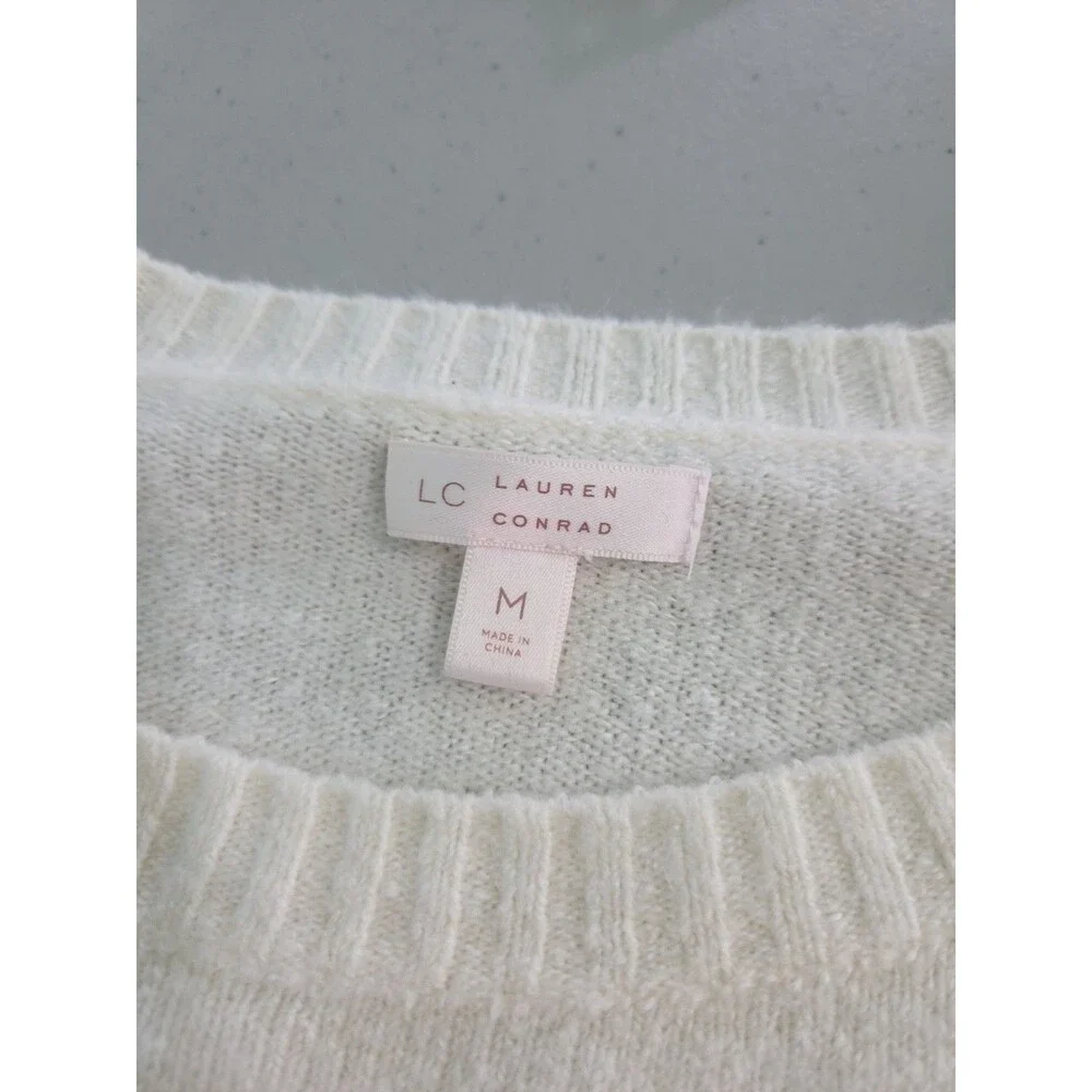Lauren Conrad Sweater Medium White Cream Bird Sequins Active Casual Preppy